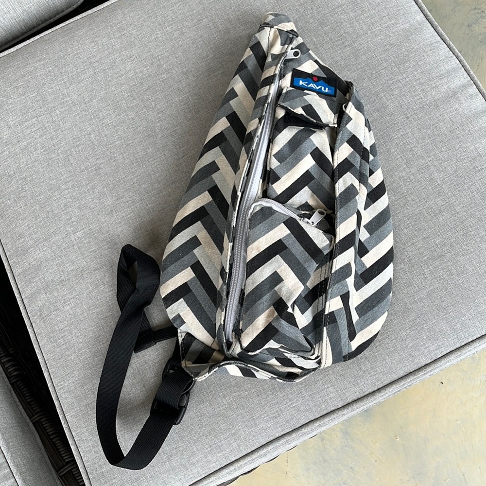 Kavu Mini Rope Bag with Geometric pattern in black and white